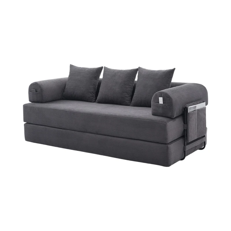 Cozy Compressible Folding Sofa with Detachable Metal Frame, Soft Modular Sectional Couch for Small Apartment, 110L x 33W x 33H cm, Dark Gray