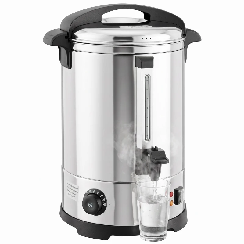 HOMCOM Distribuitor apă caldă 6,5 L, 1500 W, oțel inoxidabil, cu termostat, funcție de menținere a temperaturii și robinet