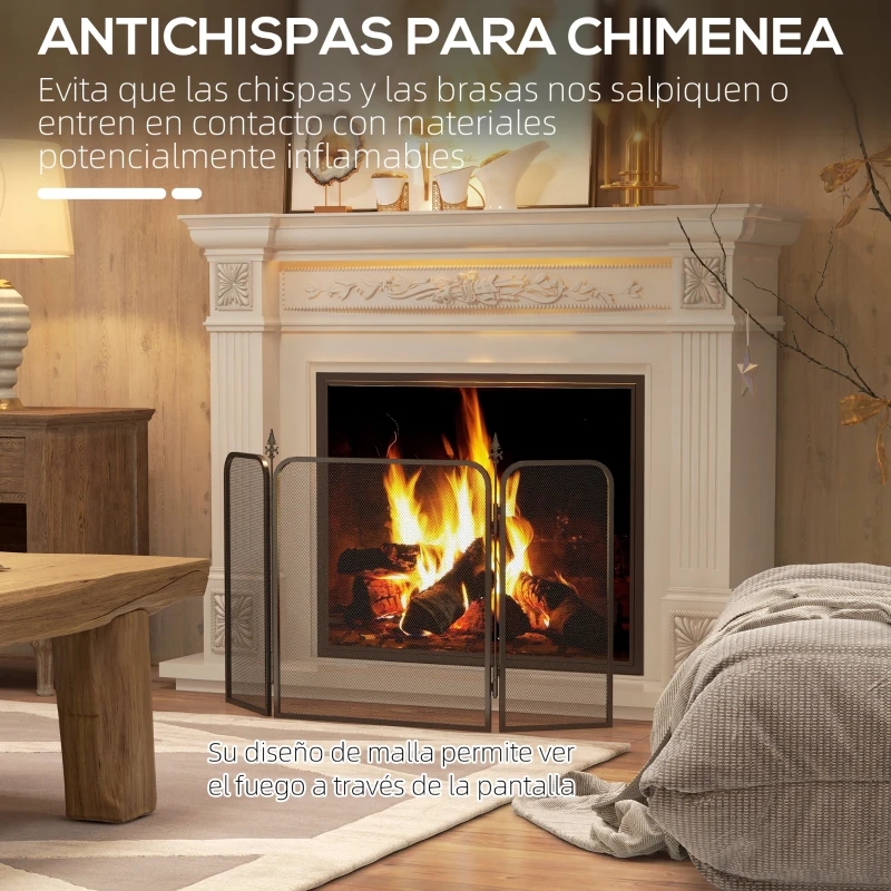 HOMCOM Salvachispas para Chimenea de 3 Paneles Pantalla para Chimenea Plegable de Metal 96x1,3x56 cm Negro