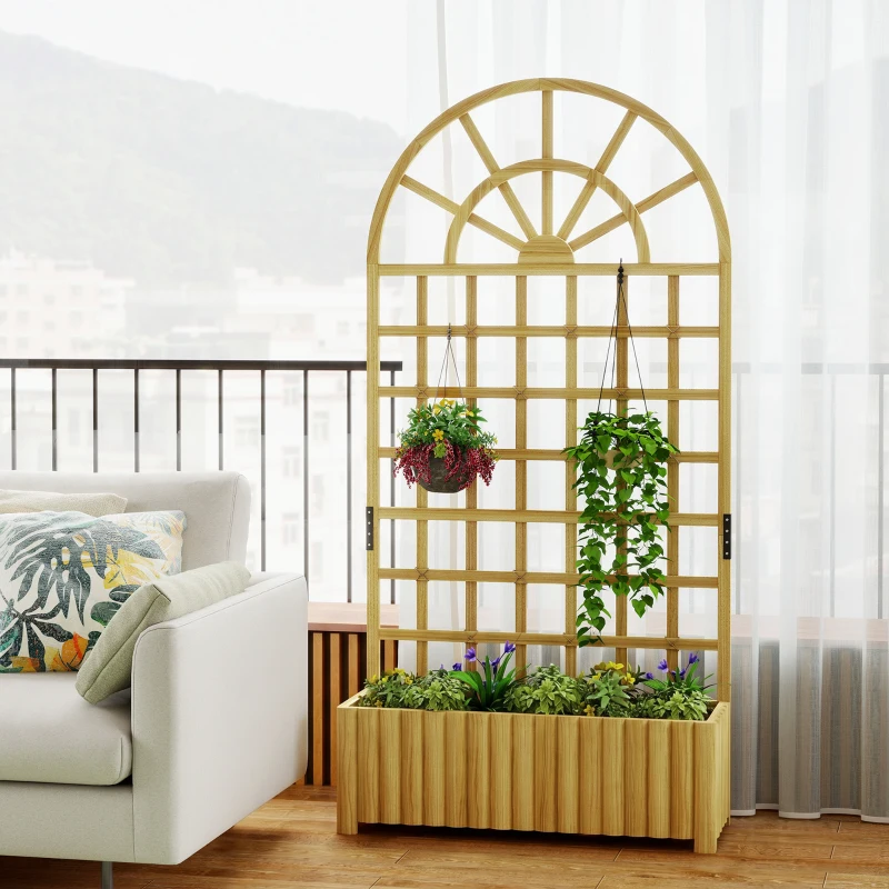 Outsunny Floreira com Treliça de Madeira para Plantas Trepadeiras com Orifícios de Drenagem Floreira Elevada para Jardim 90x30x180 cm Madeira