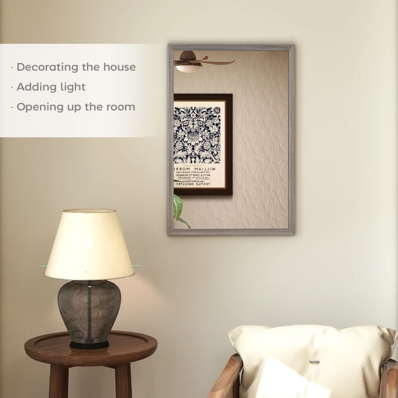 HOMCOM Wall Bathroom Mirror, 40 x 60 cm Wall-Mounted Mirror for Living Room, Bedroom, Hallway, Grey