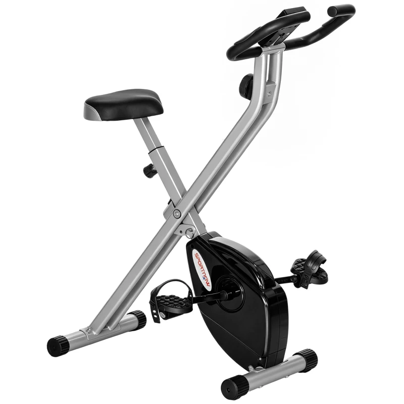 SPORTNOW Cyclette Pieghevole Magnetica a 8 Livelli con Display LCD, Rotelle e Sellino Regolabile, Grigio e Nero
