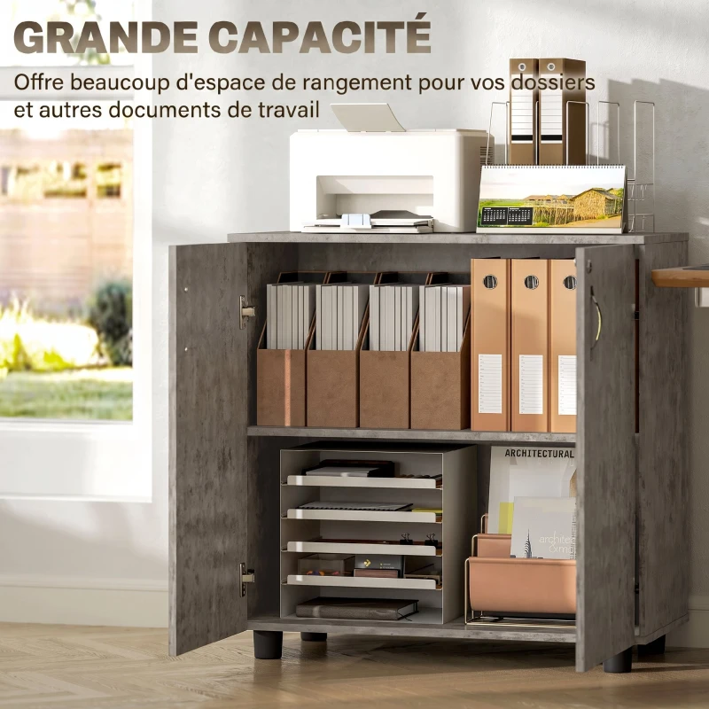 Vinsetto Armoire de Bureau à 2 Niveaux, Meuble de Rangement Bureau avec 2 Portes, Serrures et Clés, 80x40x80cm, Gris