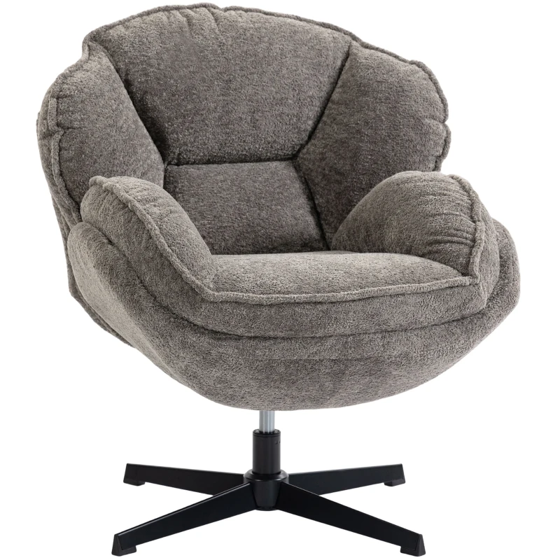 HOMCOM Modern Wingback Accent Chair, Velvet Armchair with Four-Star Base, S-Springs, Swivel, Grey