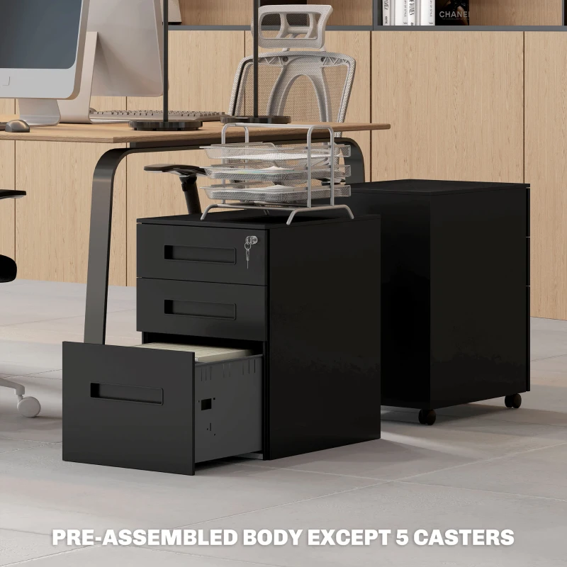 Vinsetto Three-Drawer Steel Filing Cabinet - Black
