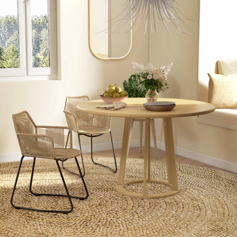 HOMCOM Set 2 Sedie da Pranzo Stile Boho da Interno in Rattan PE con Schienale Basso e Braccioli, Giallo