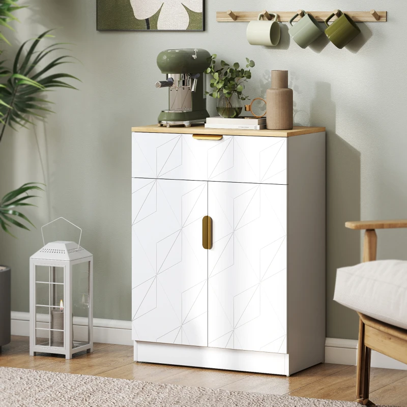 HOMCOM Sideboard Storage Cabinet, Modern Storage Cupboard with Drawer and Adjustable Shelf for Living Room, Kitchen, Dining Room, Entryway, White