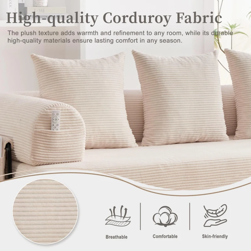 Cozy Compressible Folding Sofa with Detachable Metal Frame, Soft Modular Sectional Couch for Small Apartment, 110L x 33W x 33H cm, Beige