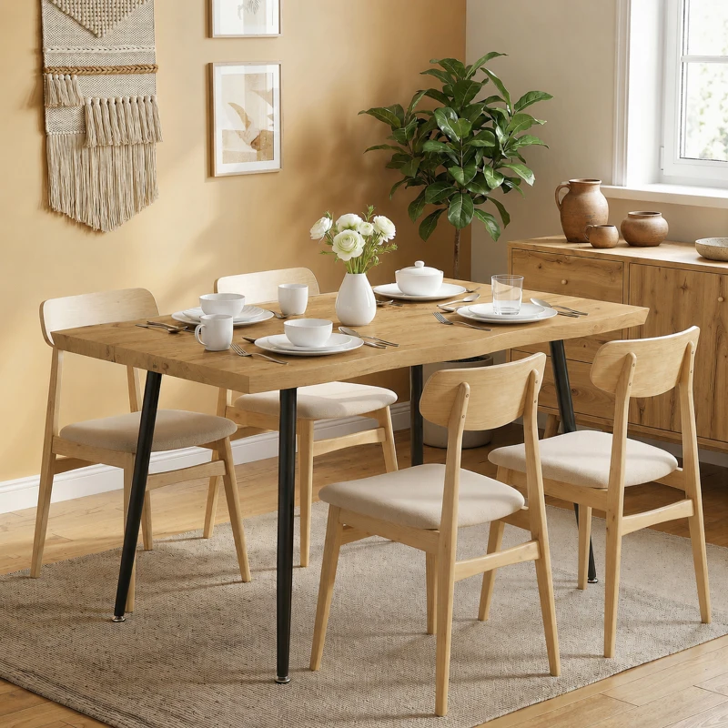 HOMCOM Masă de dining dreptunghiulară pentru 4 persoane, 110x70 cm, stejar/negru
