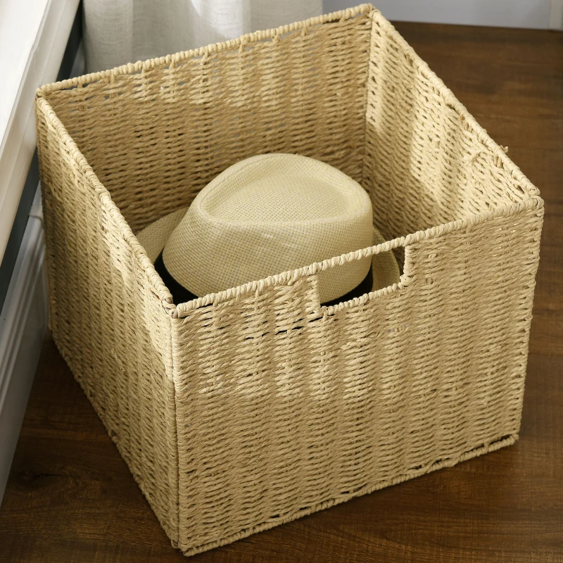 HOMCOM Mesa de Cabeceira Moderna com Gaveta de Armazenamento e Cesto de Vime Dobrável 49x39x64 cm Branco e Madeira