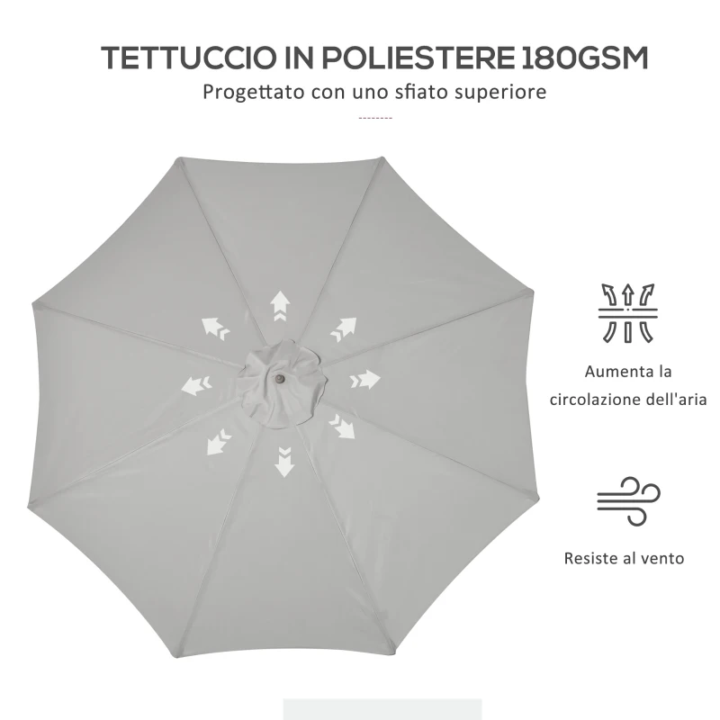 Outsunny Ombrellone da Giardino 3 m con Palo in Legno, 8 Stecche e Parasole in Poliestere, Grigio