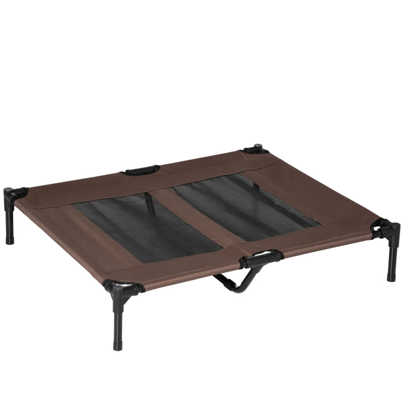 PawHut Lit sur pieds lit pour chien chat lit de camp lit surélevé animaux grand confort tissu Oxford textilène micro-perforé métal 92L x 76l x 18H cm café