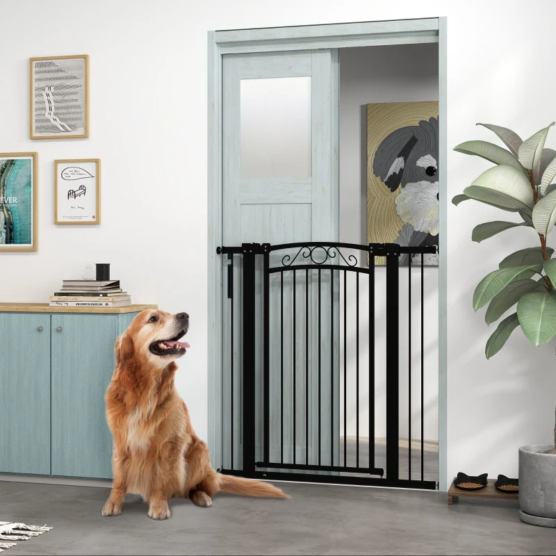 PawHut Barreira de Segurança para Cães Extensível Barreira para Animais de Estimação com Duplo Bloqueio 76-102x4x104 cm Preto
