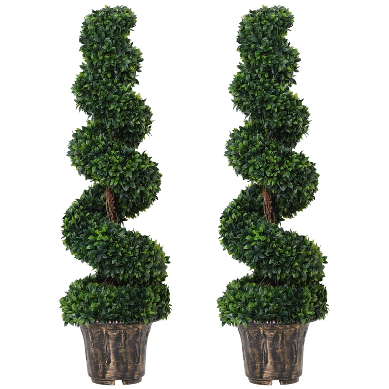 Outsunny Set 2 Plante Artificiale de Buxus în Formă de Spirală pentru Interior și Exterior cu Ghiveci, Ø32x120 cm, Verde