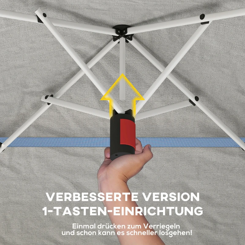 Outsunny Pavillon 3,5 x 3,5 m Wasserdicht Höhenverstellbar Pop-up Faltpavillon mit Ein-Knopf-Aufbau Doppeldach, UV 50+