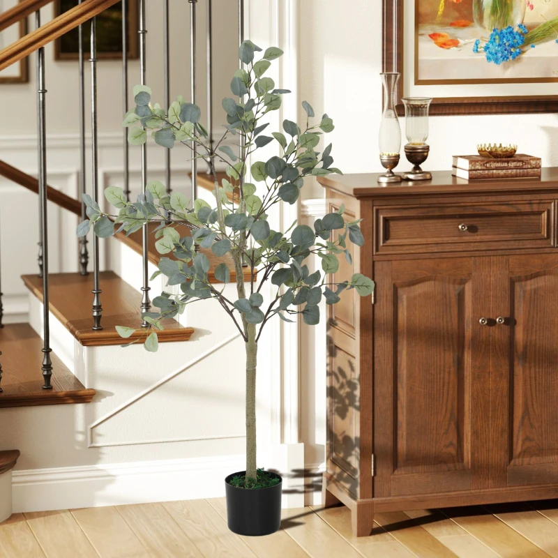 HOMCOM Eucalipto Artificial 150 cm Planta Artificial Decorativa Grande Árvore Artificial de Interior com 230 Folhas Verde