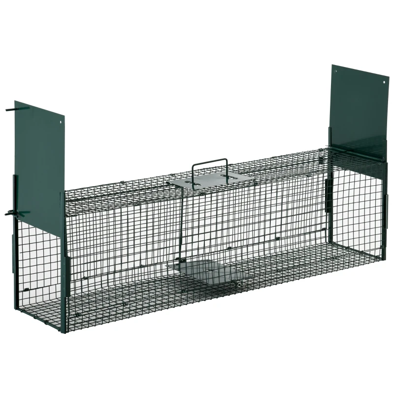 PawHut Piège Vivant Cage Attrape 100 x 25 x 28 cm Piège Fouine pour Martres, Rats, Souris - 2 entrées + poignée - métal vert