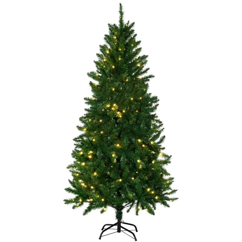 HOMCOM Árvore de Natal Artificial Ignífugo com 714 Ramos 200 Luzes LED IPX2 8 Modos Folhas de PVC Base Dobrável Verde