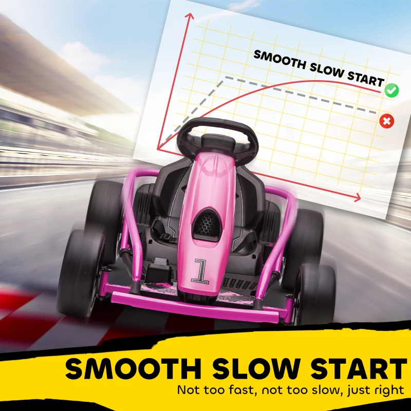 HOMCOM Go-Kart electric 24 V pentru copii, până la 13 km/h, cu funcție drift, drift-kart cu 2 motoare pentru 8–12 ani, roz