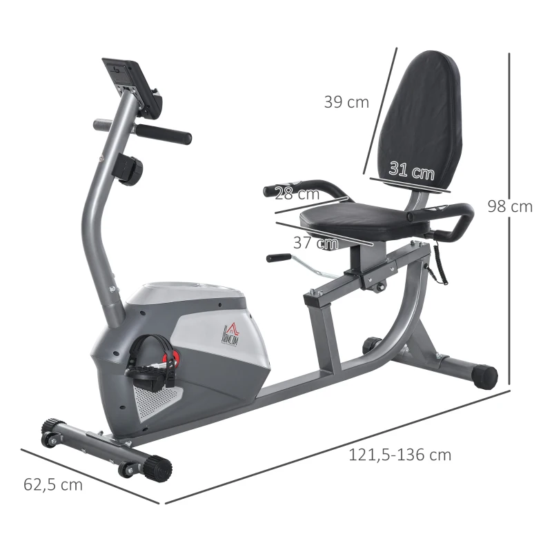 HOMCOM Vélo d'appartement semi-allongé vélo couché magnétique écran LCD multifonction siège réglable 8 niveaux de résistance(m-3)