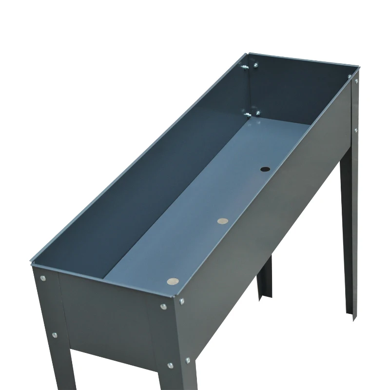 Outsunny Fioriera da Esterno Rialzata in Metallo con 3 Fori di Drenaggio, 100x30x80 cm, Grigio