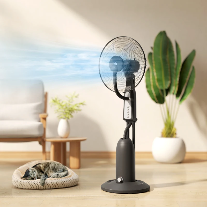 HOMCOM Ventilatore Nebulizzatore a 3 Velocità, Oscillazione 75° e Nebulizzazione Regolabile, Nero
