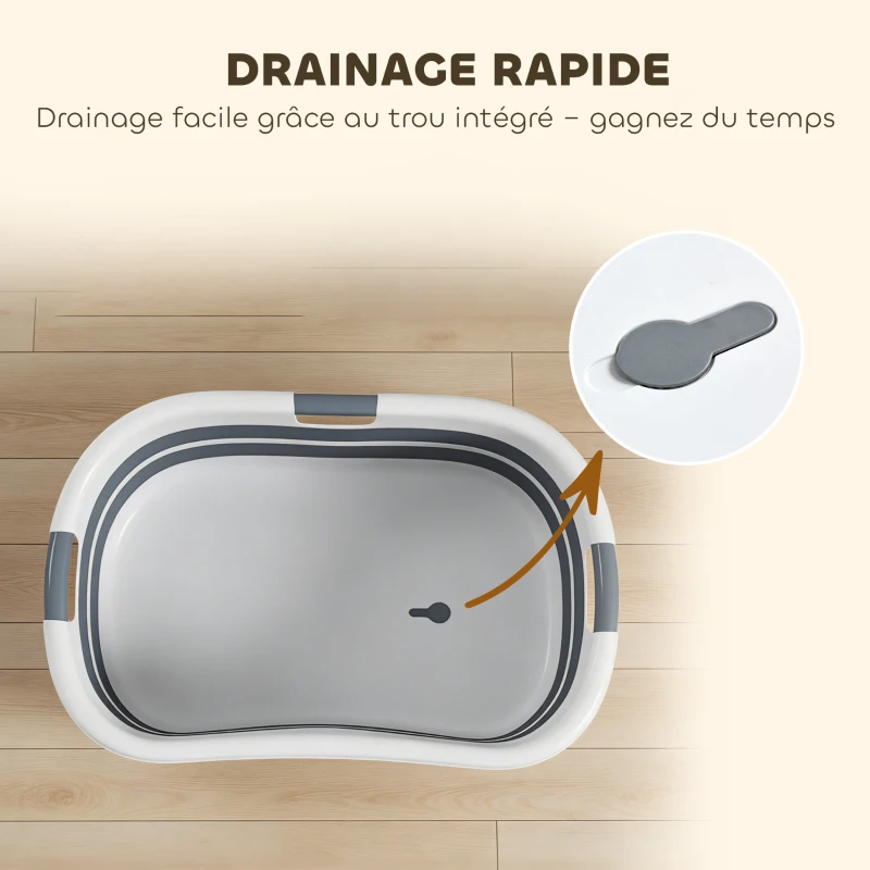 PawHut Baignoire pour Chien, Baignoire Pliable et Portable avec Trou de Drainage, pour Petits Chiens et Chiots, Gris