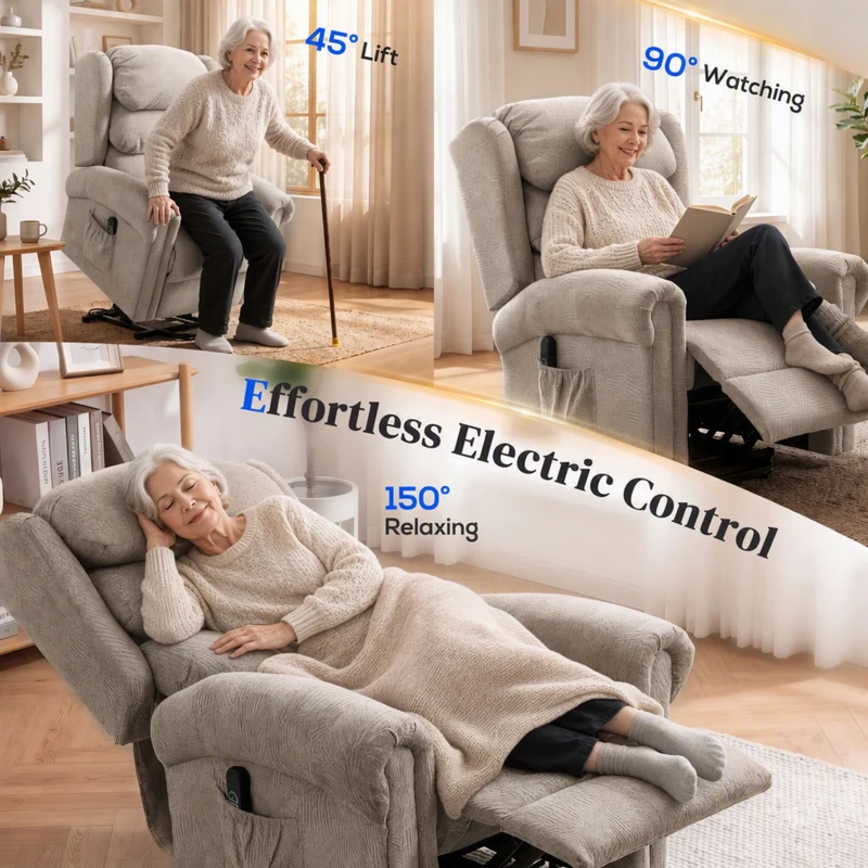 HOMCOM Velvet-Feel Electric Riser Recliner Chair - Khaki