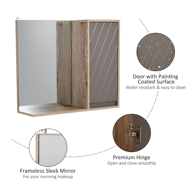 HOMCOM Bathroom Mirror Cabinet, Wall-Mounted Bathroom Cabinet with Mirror and Adjustable Inner Shelf,  57L x 14.2W x49.2H cm