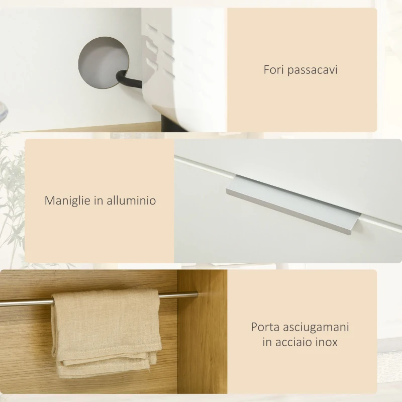 HOMCOM Dispensa da Cucina in Truciolato con Armadietti, Cassetti, Ripiani Regolabili e Appendino, 93x40x180 cm
