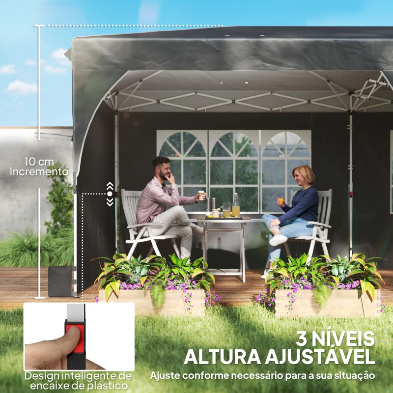 Outsunny Tenda Dobrável 6x3 m Pop-up com 4 Laterais Amovíveis Tenda de Jardim com Faixas Refletoras Altura Ajustável UPF50+ Cinzento