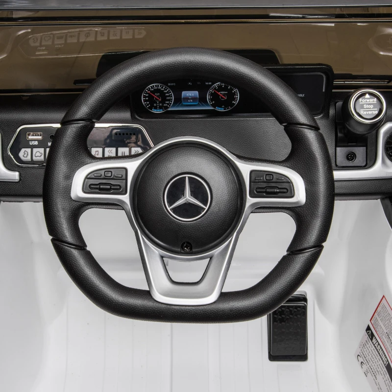 HOMCOM Carro Elétrico BENZ G500 Todo-o-Terreno com Bateria 12V Veículo Elétrico com Música Buzina Velocidade 3-5 km/h Branco