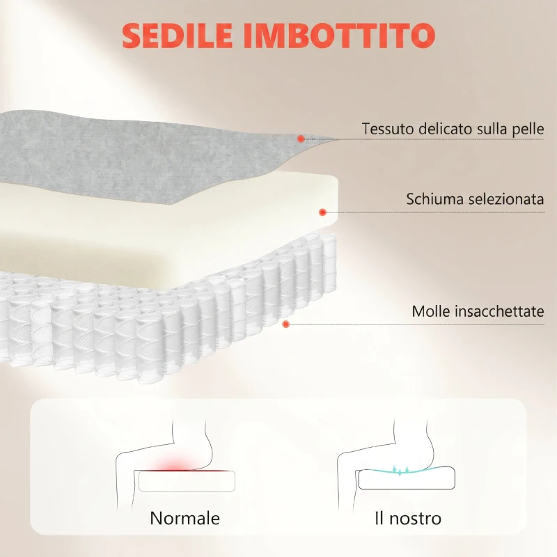 HOMCOM Sedia da Ufficio Ergonomica Effetto Velluto Bianco Crema con Braccioli Ribaltabili, 68x69x110-118 cm