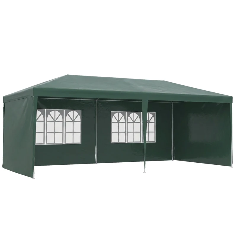 Outsunny Tenda para Festas com 4 Paredes Laterais 2 Janelas e Estrutura de Aço 585x295x255 cm Verde