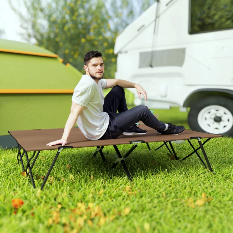Outsunny Double Camping Cot Bed, with Bag - Khaki