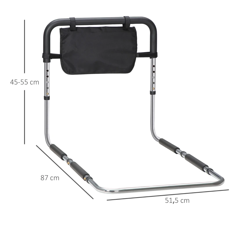 HOMCOM Barre d'appui lit barrière sécurisée protection poignée réglable 5 hauteurs pochette rangement 87Lx51,5lx45-55H cm