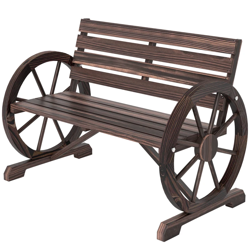 Outsunny Gartenbank 2-Sitzer Sitzbank Holzbank Wagenrad mit Armlehne Landhausstil Tannenholz Braun 105,5 x 59 x 75 cm