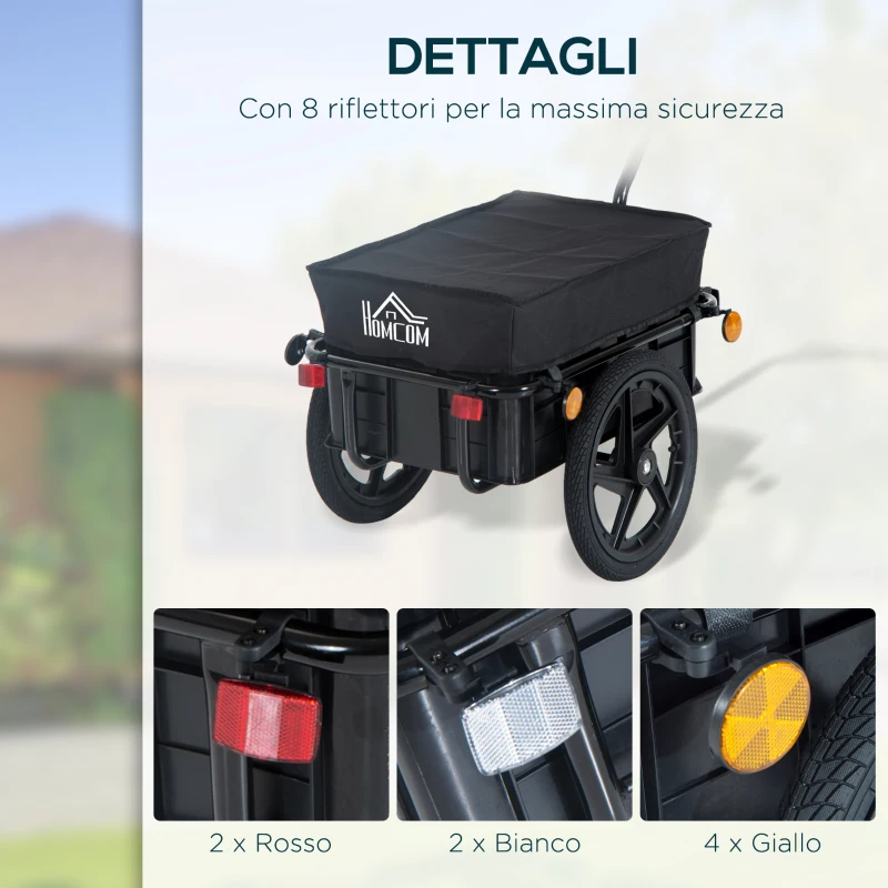 HOMCOM Rimorchio per Bicicletta Porta Oggetti in Acciaio 144×59×80cm