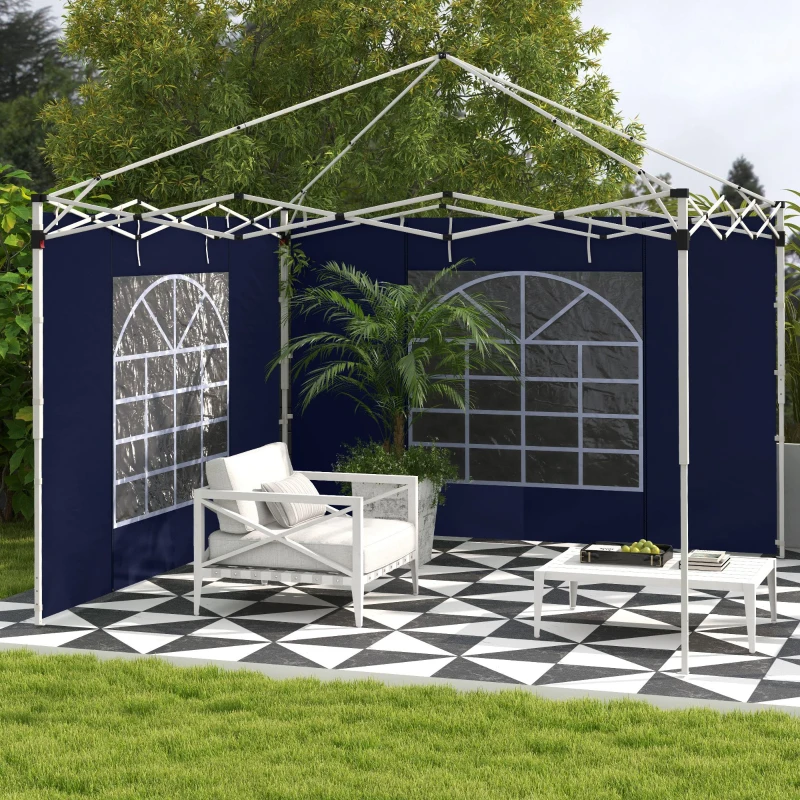 Outsunny Pavillon-Vorhänge, 2er-Set, für 3x6m oder 3x3m Gartenpavillons, mit Fenstern und Türen, Blau