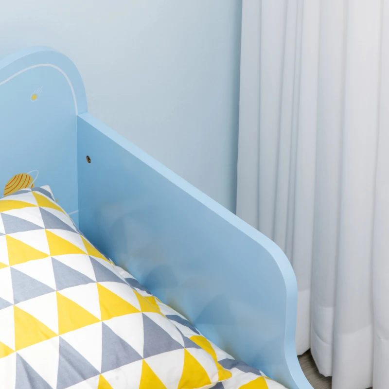 ZONEKIZ Cama para Crianças de 3-6 Anos 143x74x59cm Cama Infantil de Madeira com Barreiras de Proteção Azul