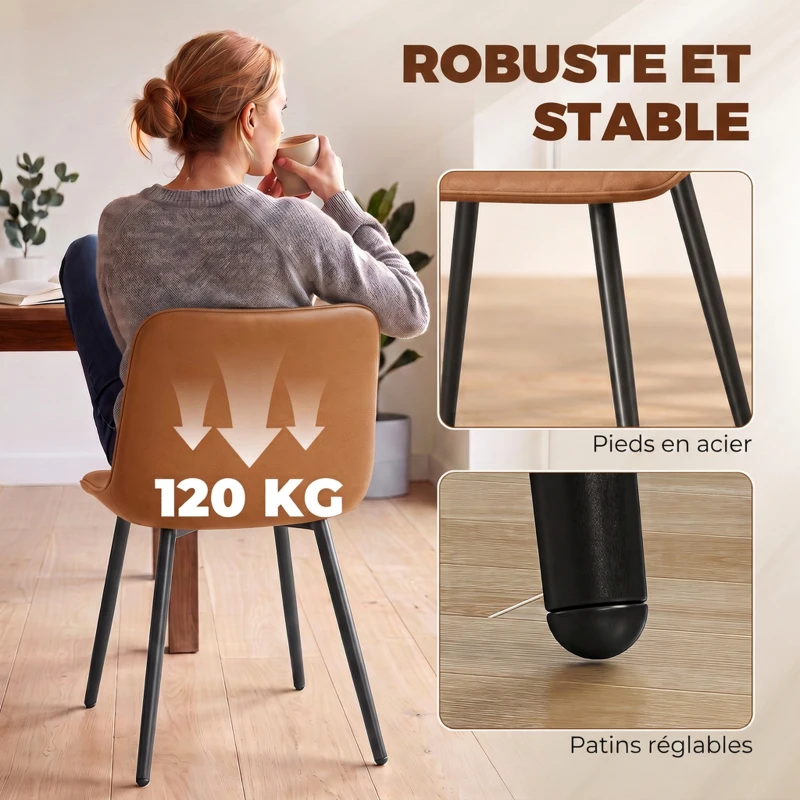 HOMCOM Lot de 2 Chaises de Salle à Manger Modernes, Dossier et Assise Incurvés, en Revêtement Synthétique, 51x61x78cm, Marron