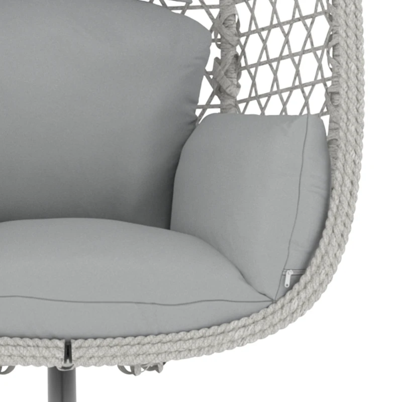 Outsunny Hanging Egg Chair, Indoor Outdoor Rattan Hammock Swing Chair with Stand, Safety Strap, Foldable Basket, Light Grey