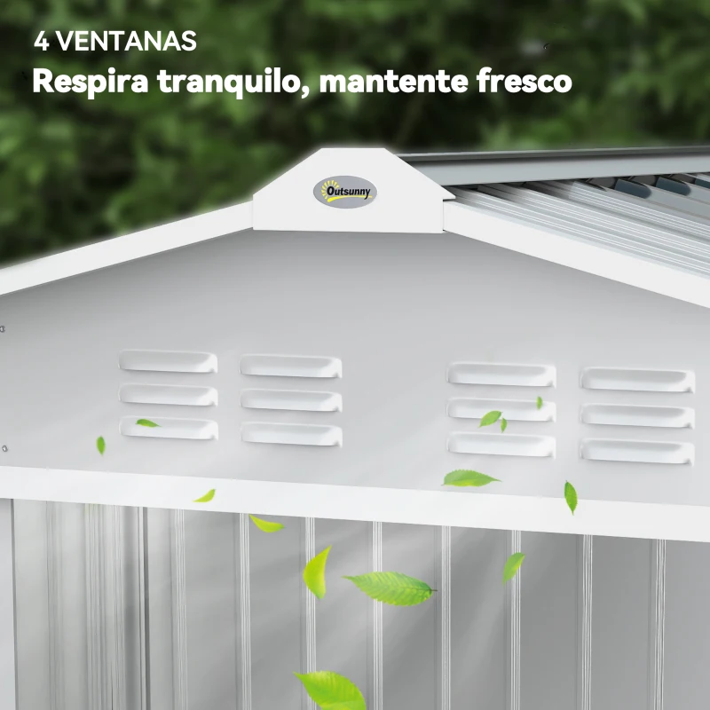 Outsunny Caseta de Jardín 213x130x185 cm con Puertas Correderas y Claraboya para Almacenamiento de Herramientas Gris Plata