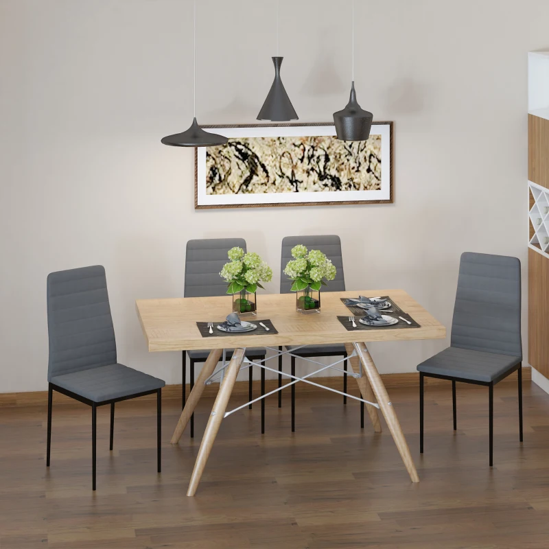 HOMCOM Conjunto de 4 Cadeiras de Sala de Jantar Estofadas em Linho e Pés de Metal para Cozinha Carga Máxima 120kg 41x50x97cm Cinza