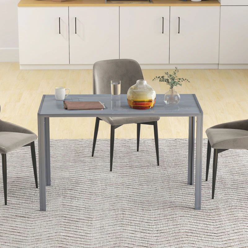 HOMCOM Mesa de Refeição de Cristal Mesa Retangular para 4-6 pessoas com Pés de Metal Multifuncional 120x60x75 cm Cinza