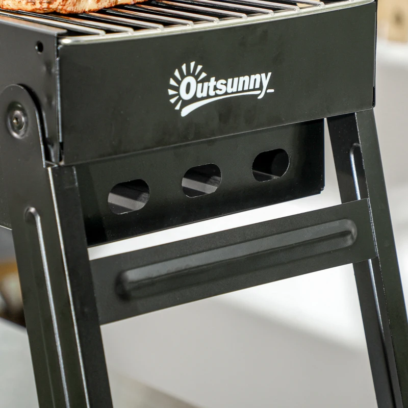 Outsunny Barbecue a Carbonella Portatile con Gambe Pieghevoli e Vassoio Estraibile, 74x20x38cm, Nero