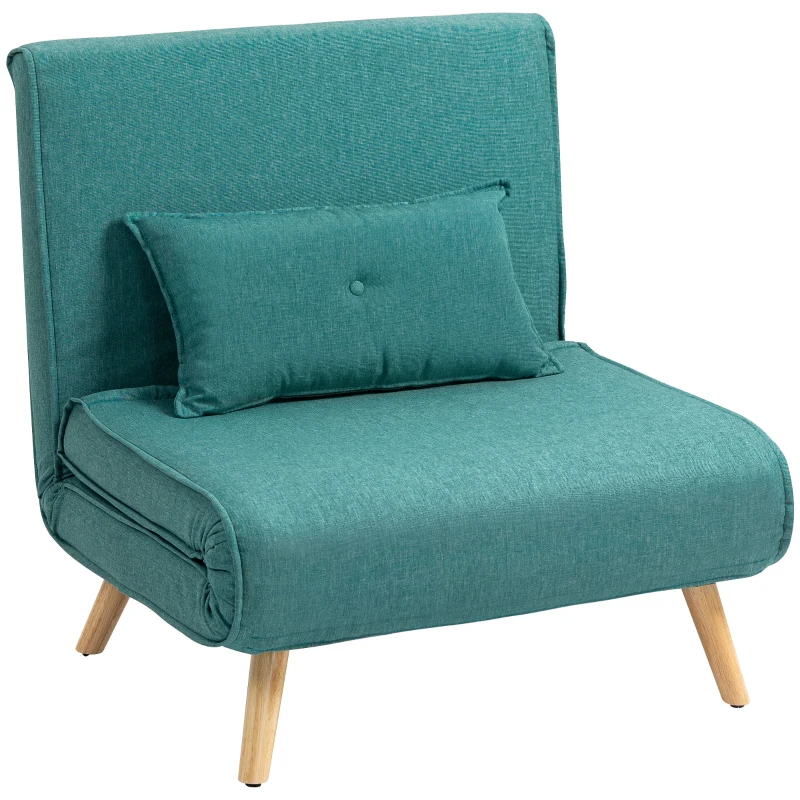 HOMCOM Fauteuil convertible 1 place canapé-lit clic-clac 3 en 1 avec dossier réglable en 5 positions, oreiller inclus, vert