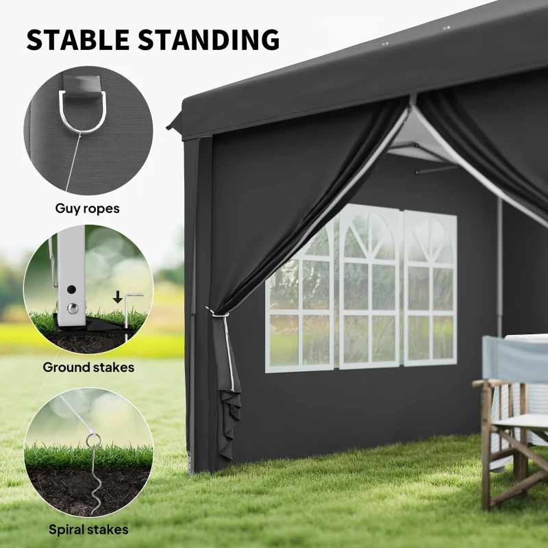 Outsunny Outsunny 3 x 6 m Garden Pop Up Gazebo, Wedding Party Tent Marquee, Water Resistant Awning Canopy with Sidewalls, Windows, Carry Bag, Grey