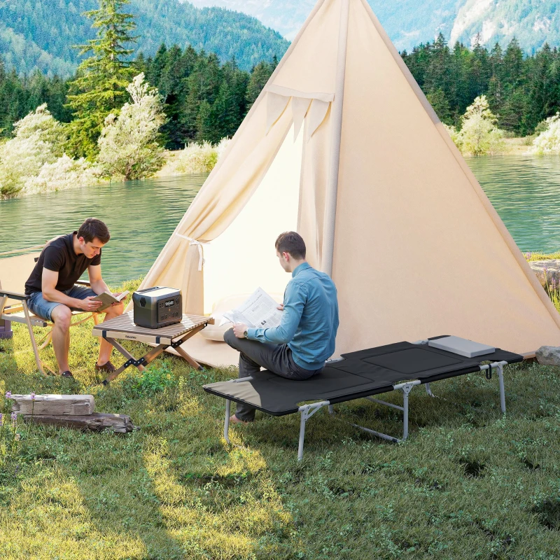 Outsunny Lit de camping pliable lit de camp pour adultes portable avec oreiller amovible rembourrage mousse 183 x 66 x 33 cm noir