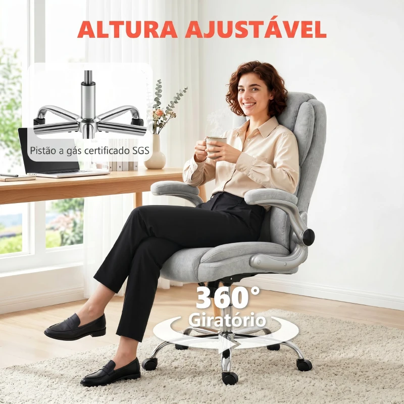 HOMCOM Cadeira de Escritório Apoios de Braços Rebatíveis Altura Ajustável Função Basculante e Estofada em Veludo 68x69x118 cm Creme